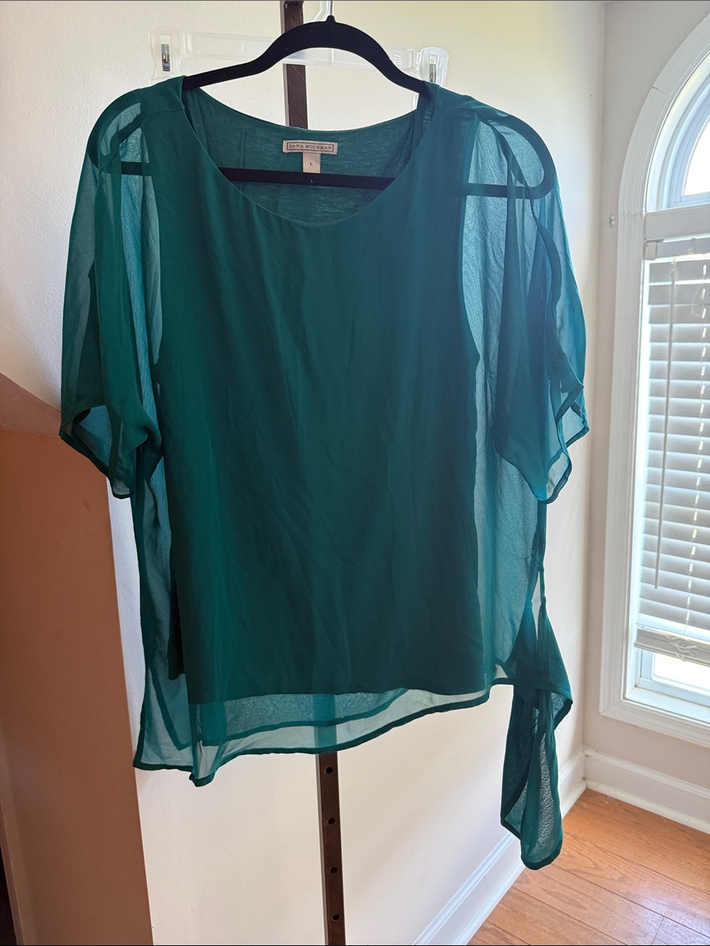 Dana Buchman Teal Sheer Short-Sleeve Blouse